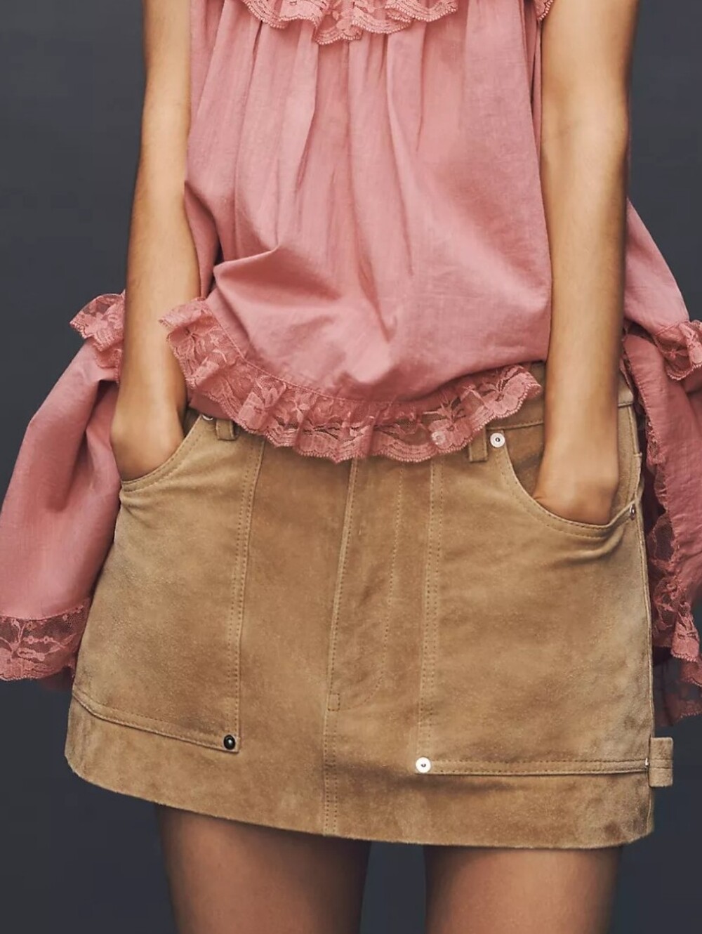 BLANKNYC Suede Carpenter Mini Skirt In Cinnamon Crunch Size 26